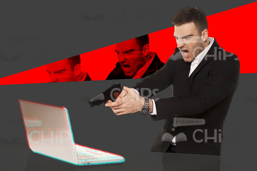 A man destroying an anomalous computer like it's an action shot.