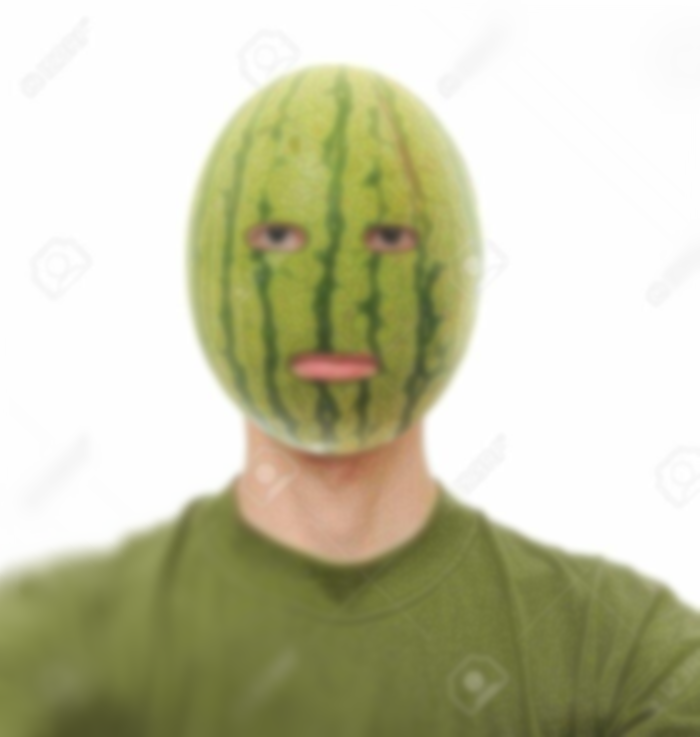 A... man...? wearing a watermelon.